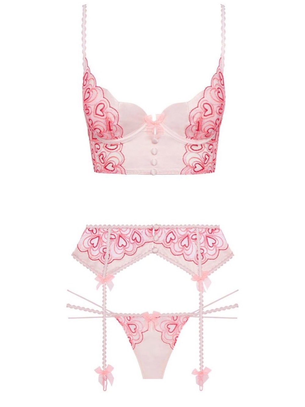 For Love & Lemons Bustier Pink Heart-Embroidered 🩷 (Also have entire set listed)